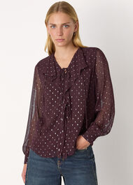 Metallic Dobby Frill Blouse