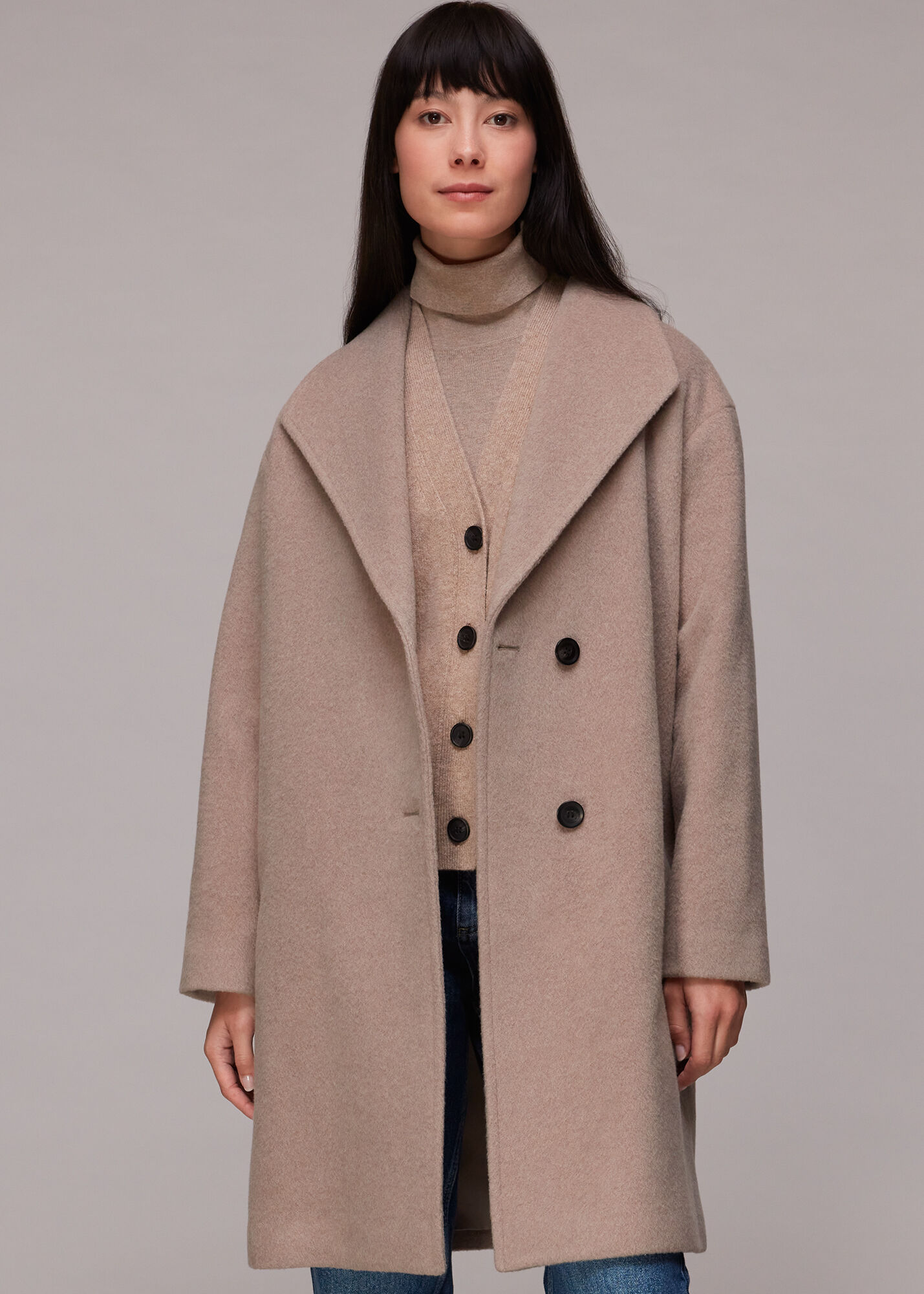 Oatmeal Collar Detail Wool Coat WHISTLES