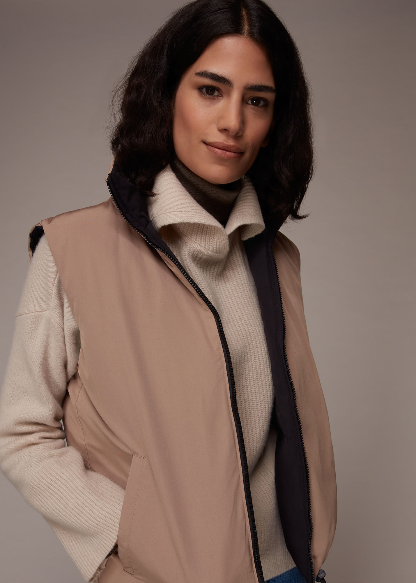 Black Reversible Padded Down Gilet WHISTLES