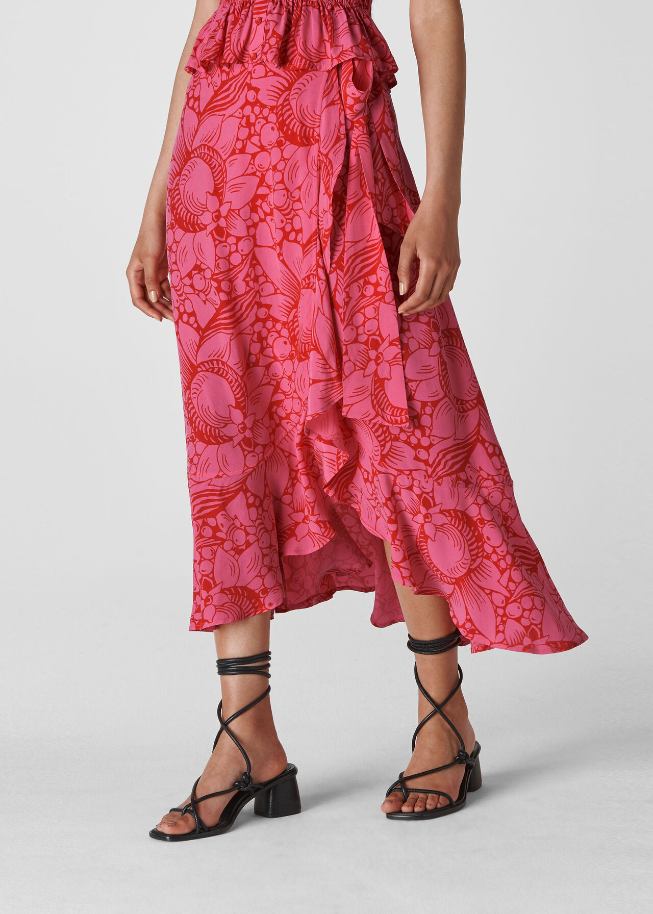 Pink/Multi Sunflower Longline Wrap Skirt | WHISTLES