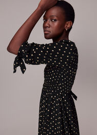 Shirred Spot Midi Dress