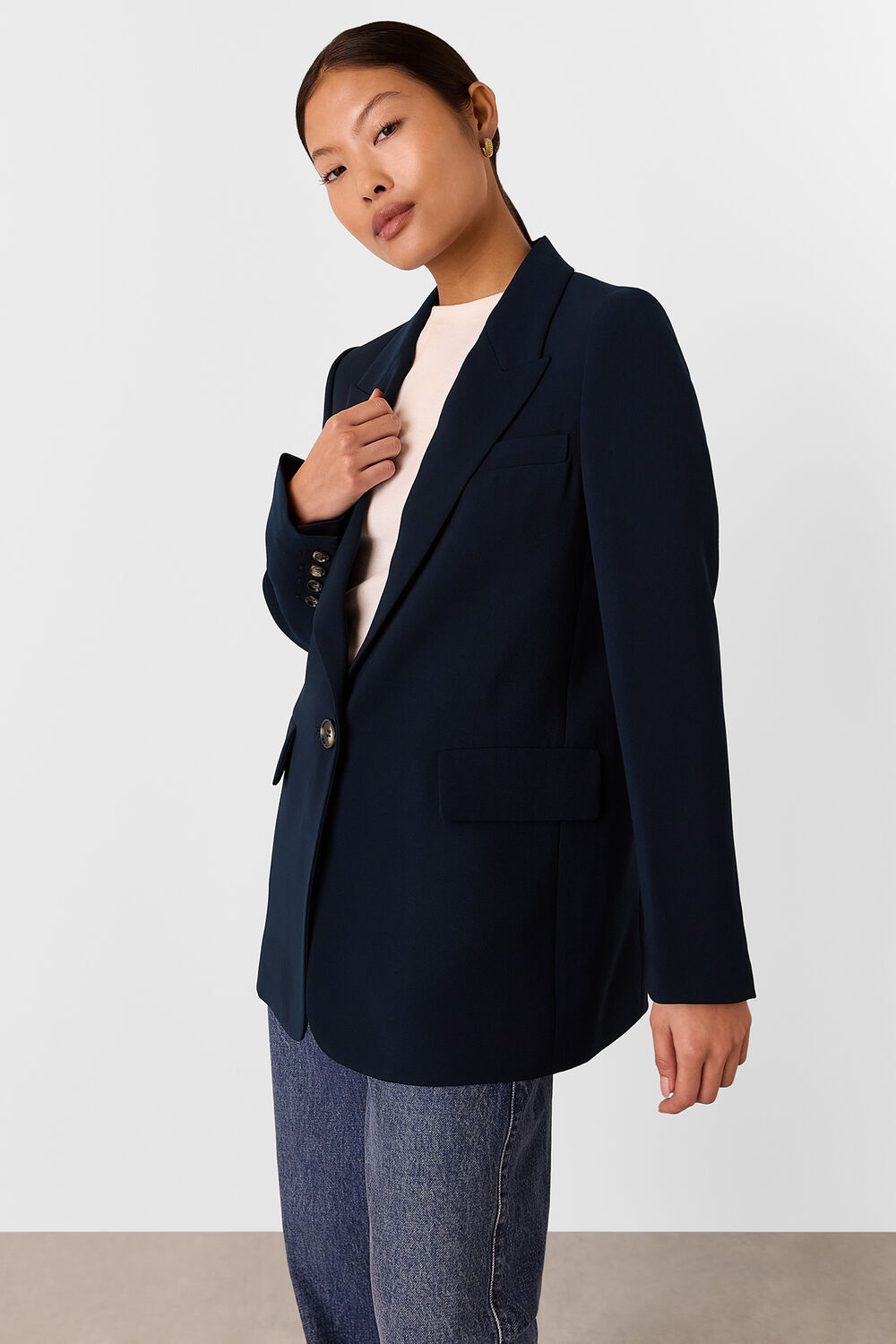Navy Petite Crepe Boyfriend Blazer