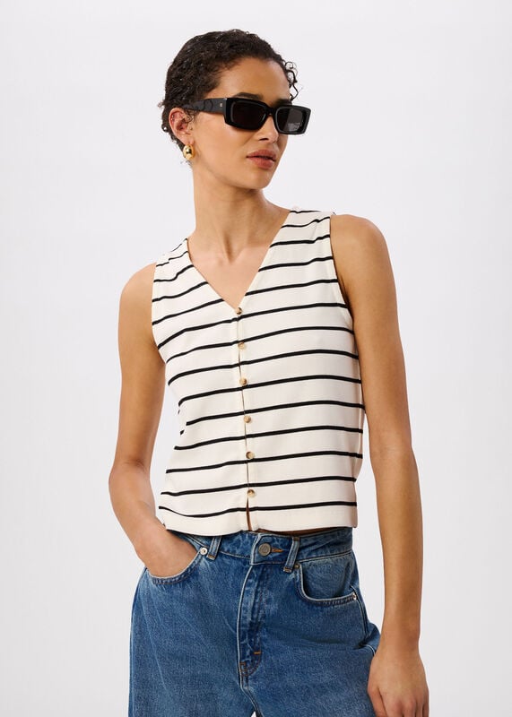 Multicolour Stripe Button Front Tank