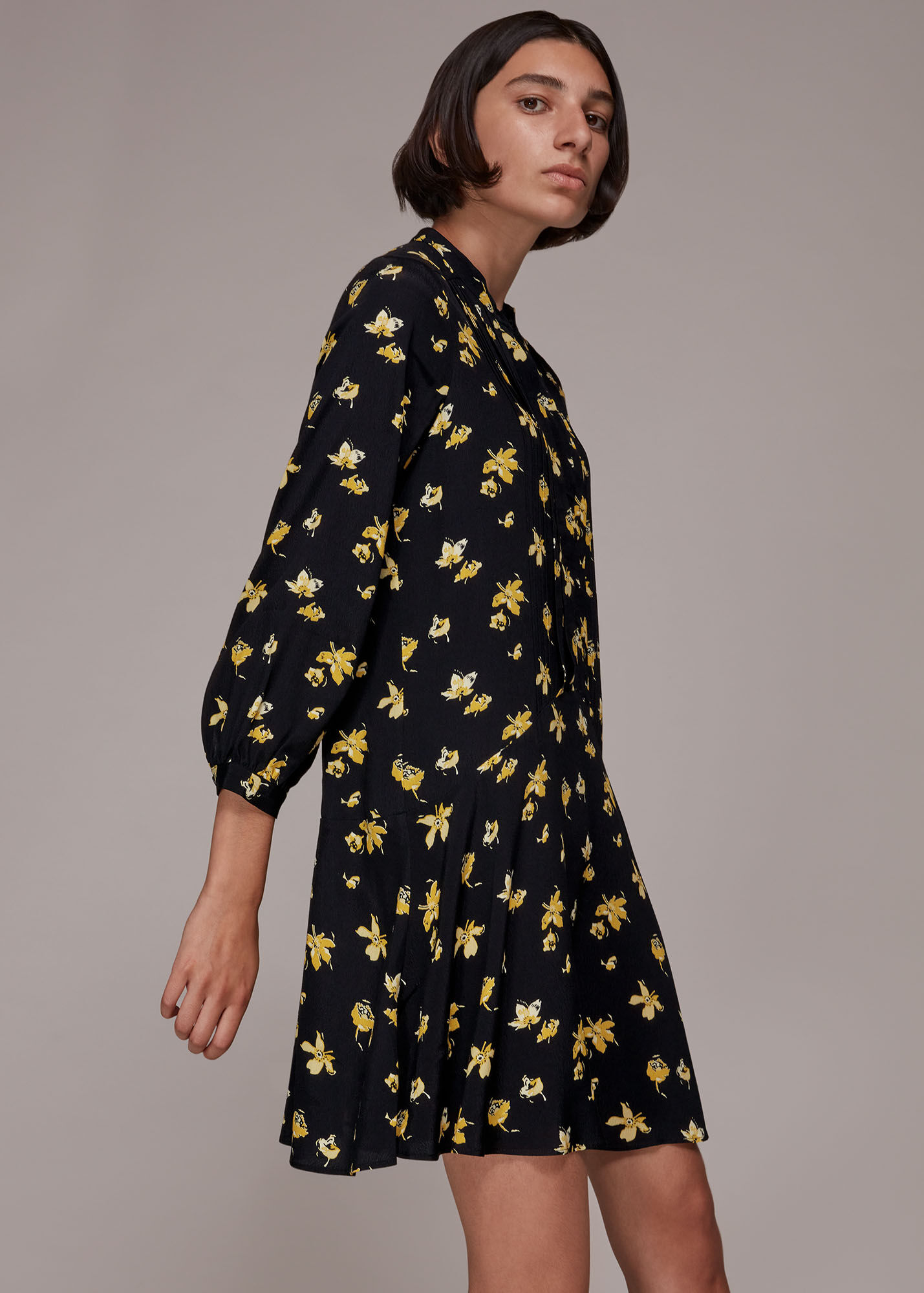 Black/Multi Falling Floral Flippy Dress WHISTLES Whistles