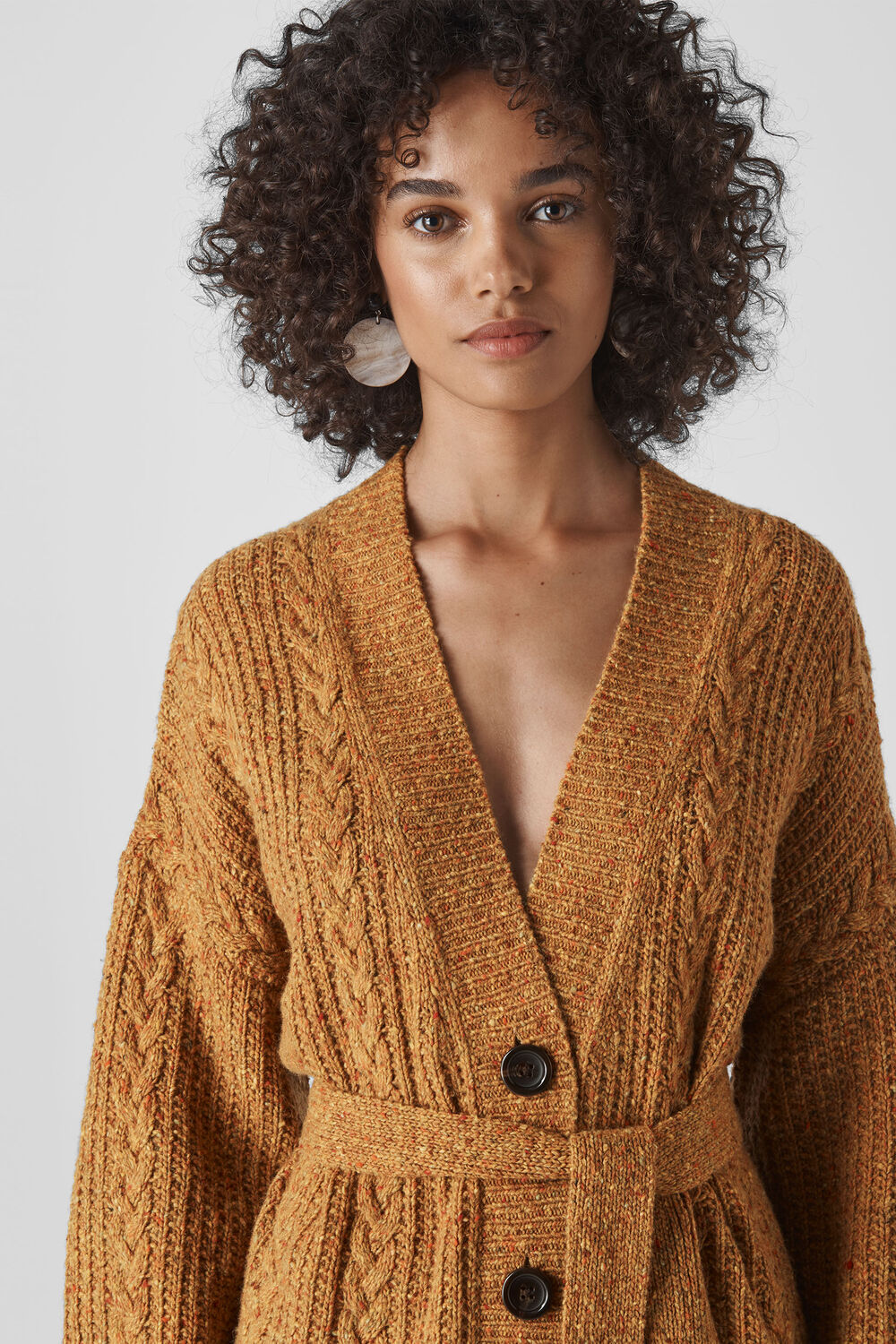 Oversized Cable Cardigan Yellow