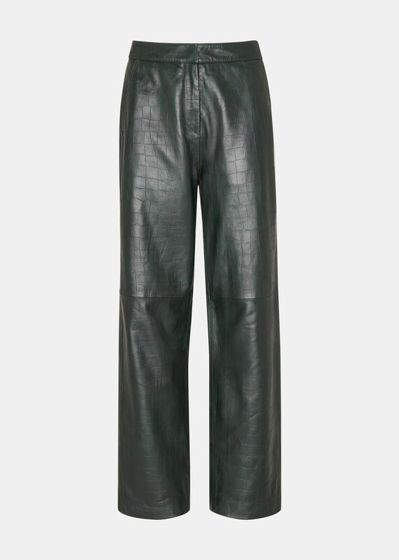 Dark Green Delia Croc Leather Trouser