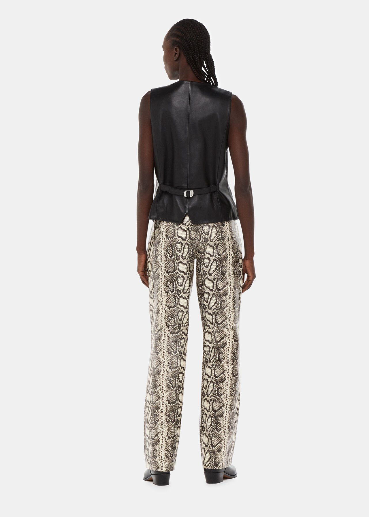 Snake Print Leather Trousers