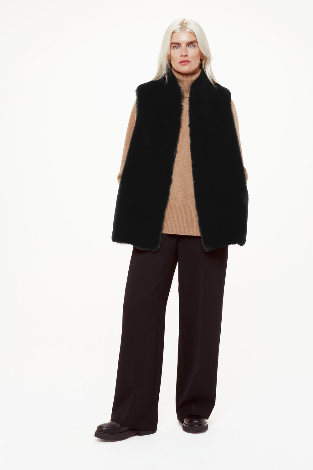 Black Petite Faux Fur Gilet