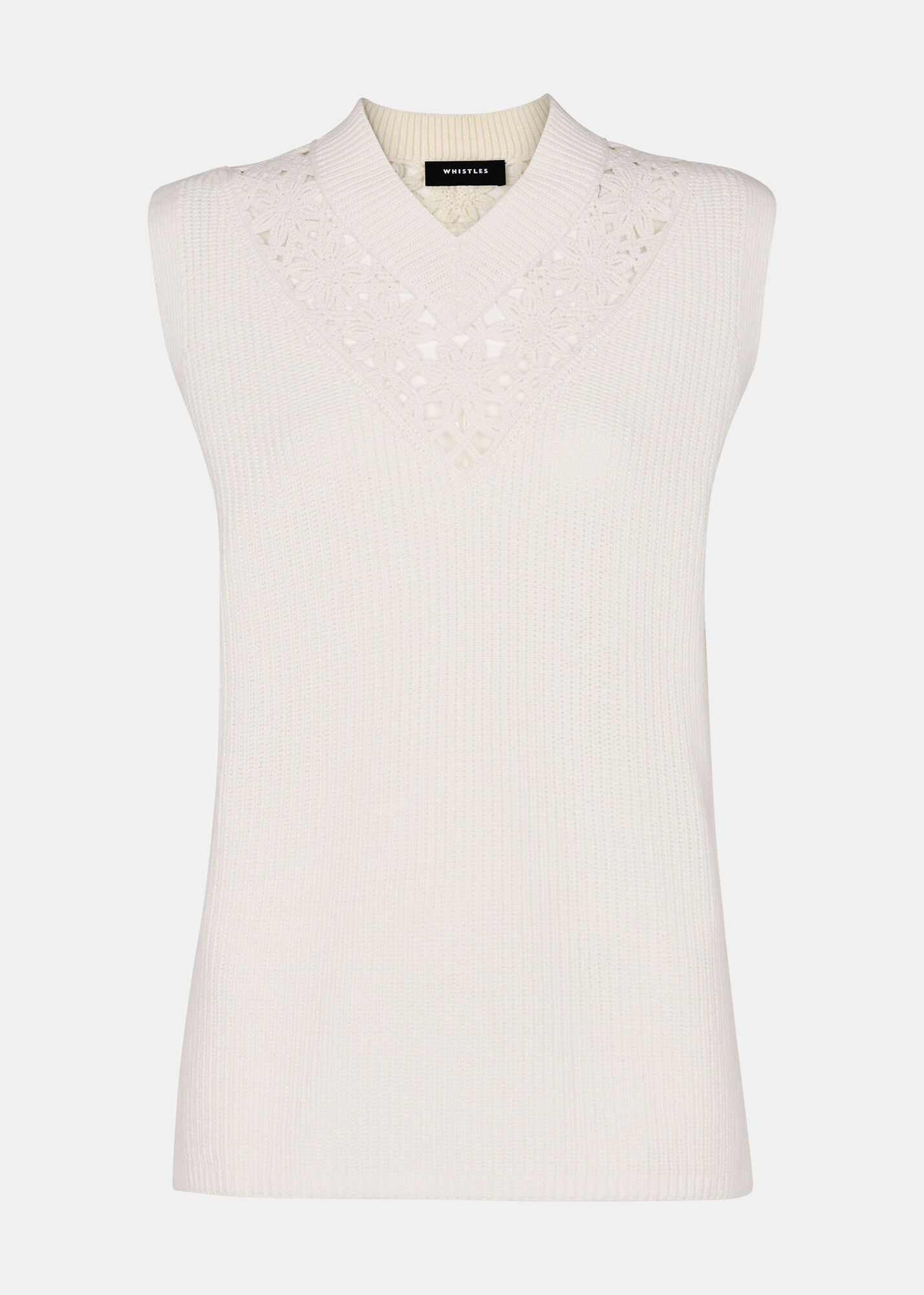 Women's White Floral Crochet V Neck Sweater Vest | Whistles US |