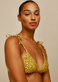 Floral Line Print Bikini Top Yellow