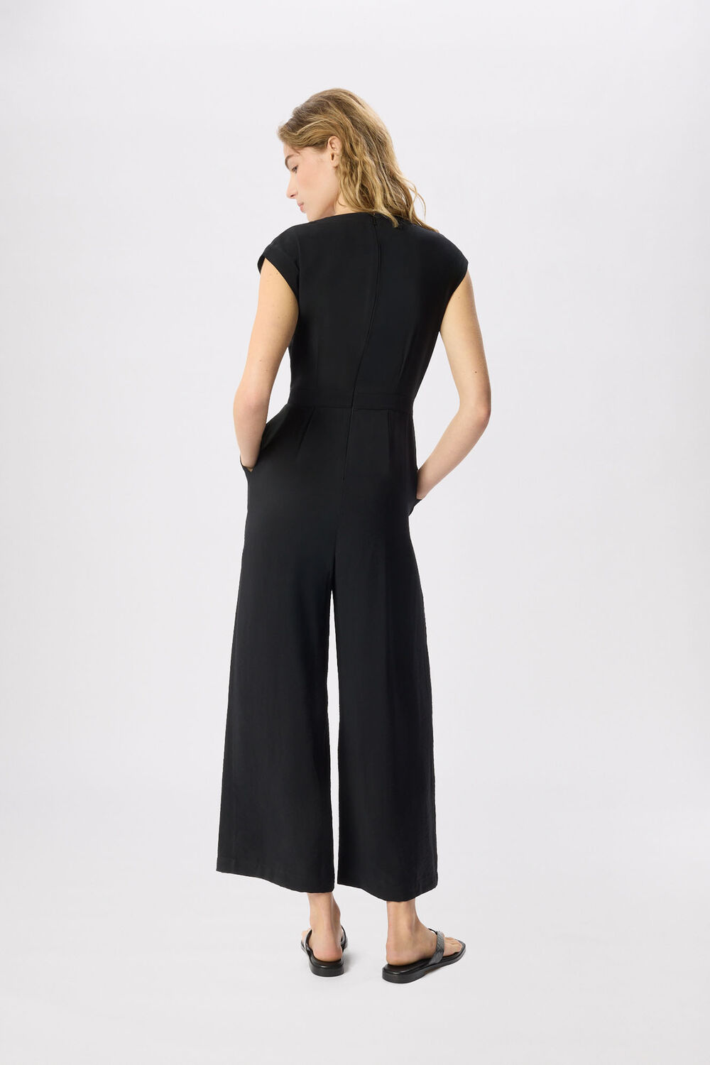 Black Button Detail Tie Jumpsuit