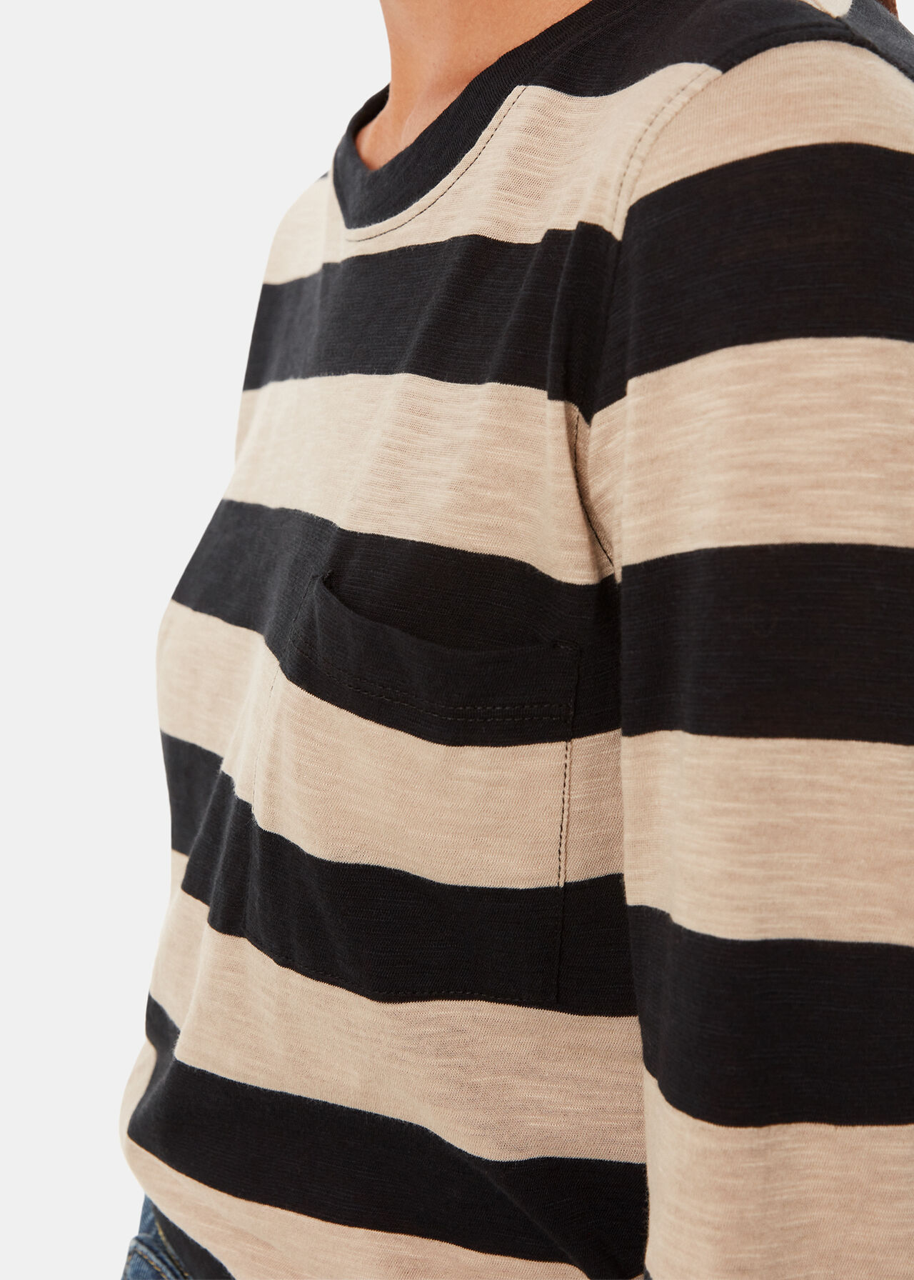 Stripe Crew Neck Pocket Top