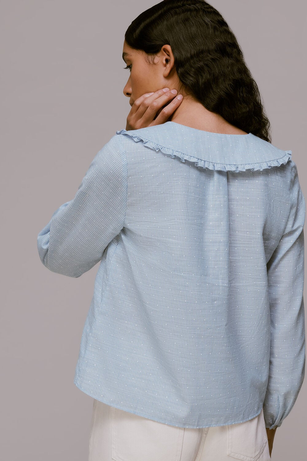 Stripe Spot Collar Detail Top