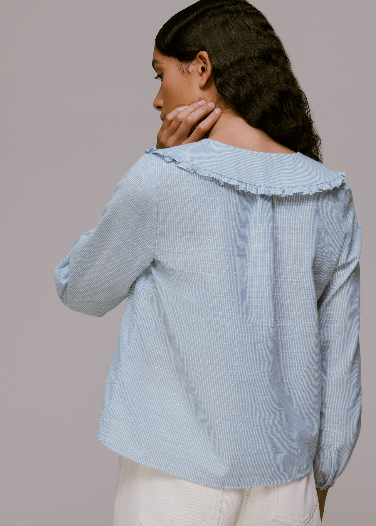 Stripe Spot Collar Detail Top