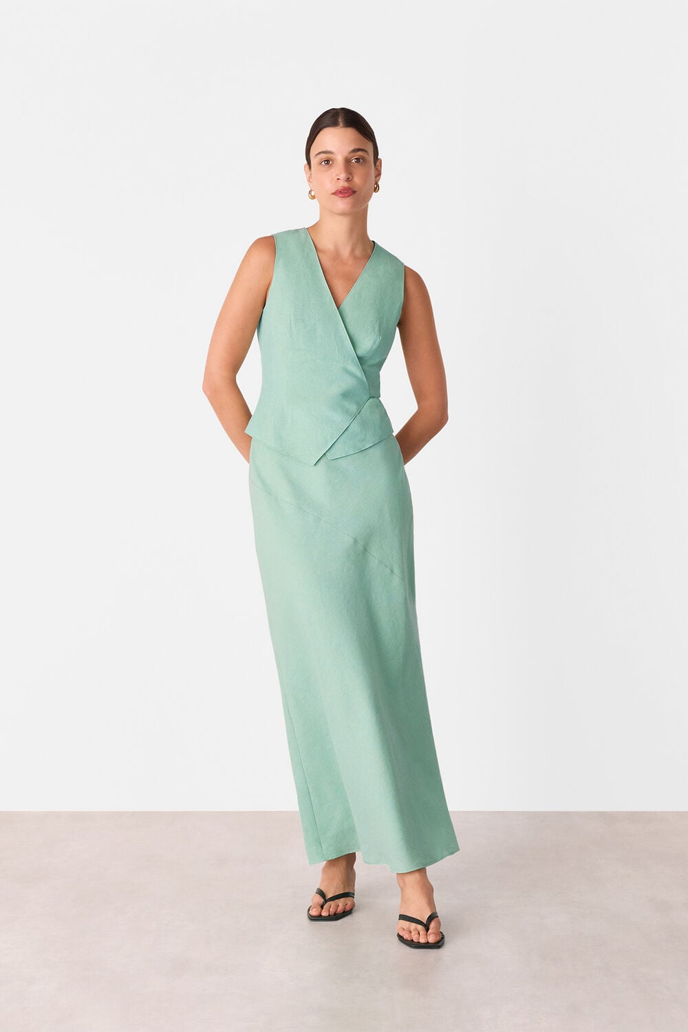 Mint Wrap Front Tie Waistcoat