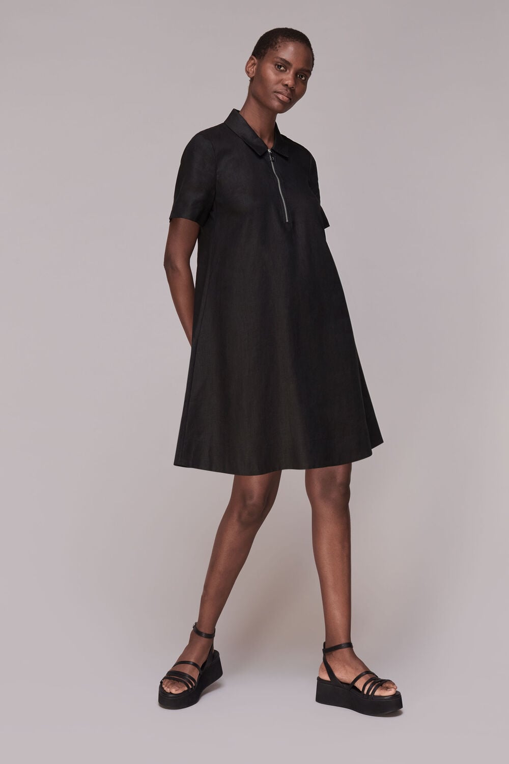 Zip Front Linen Dress