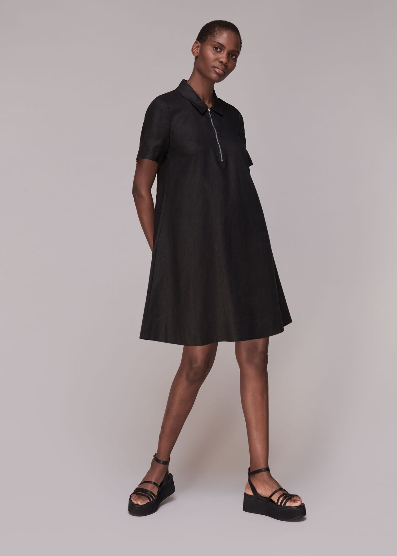 Zip Front Linen Dress