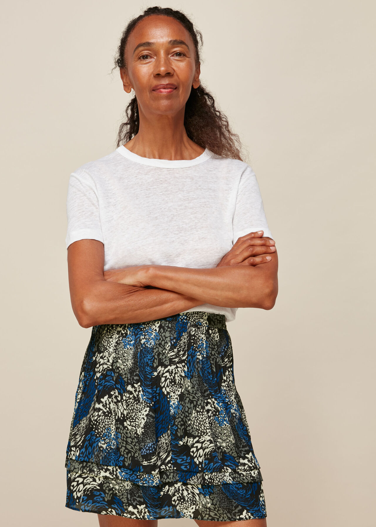 Marble Animal Print Silk Skirt