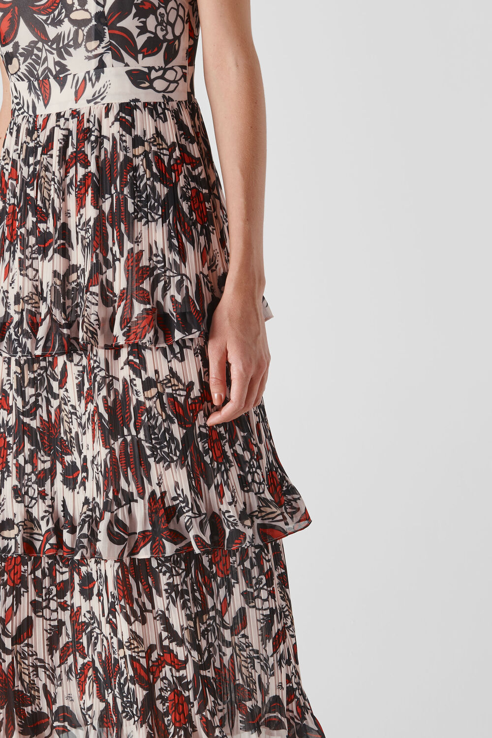 Assorted Leaves Tiered Dress Multicolour