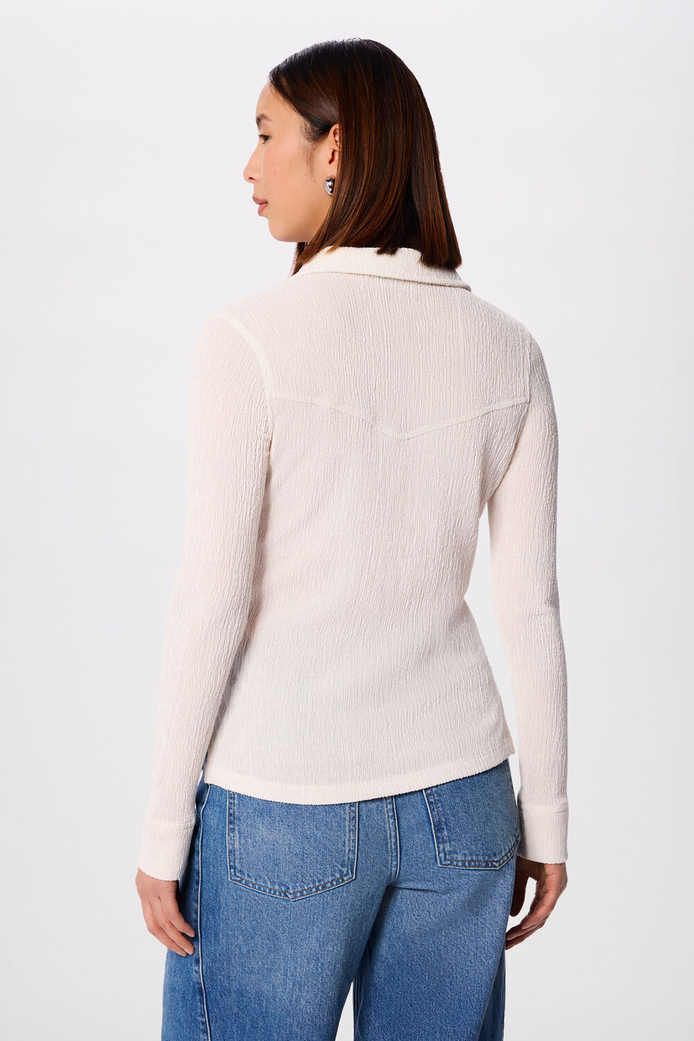 Ivory Textured Detail Jersey Shirt