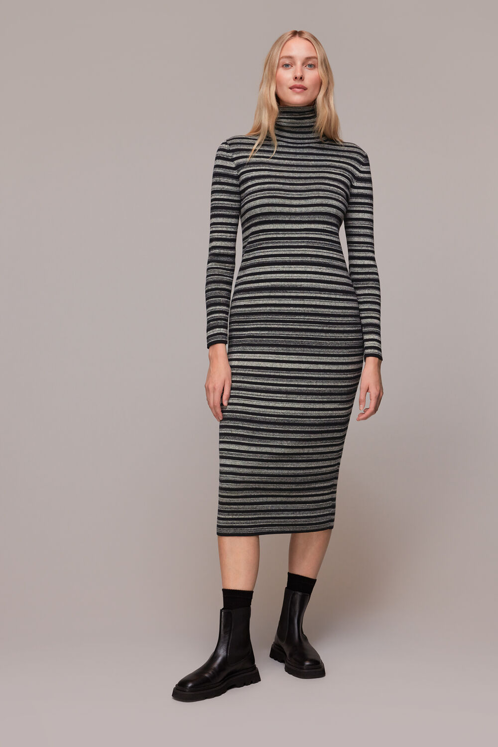Black Stripe Midi Knit Dress
