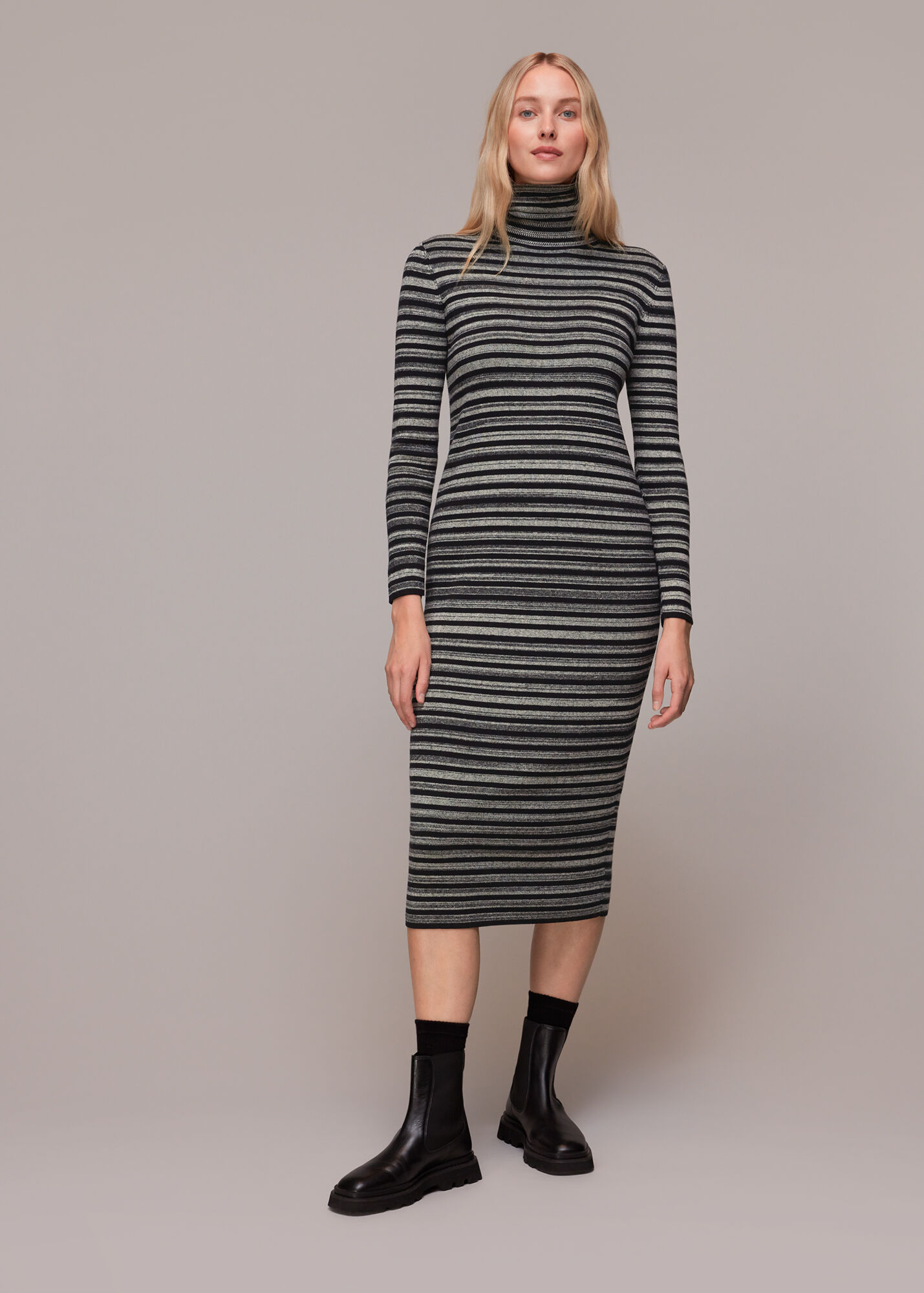 Black/Multi Stripe Midi Knit Dress WHISTLES