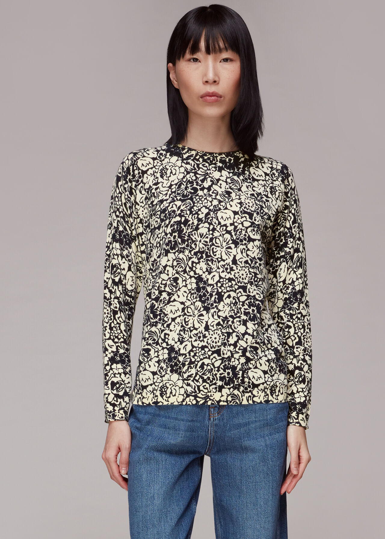 Graphic Floral Crew Neck Knit