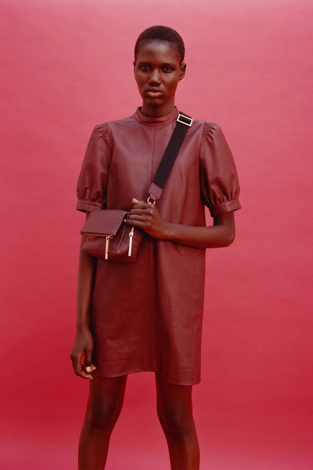 Puff Sleeve Leather Dress