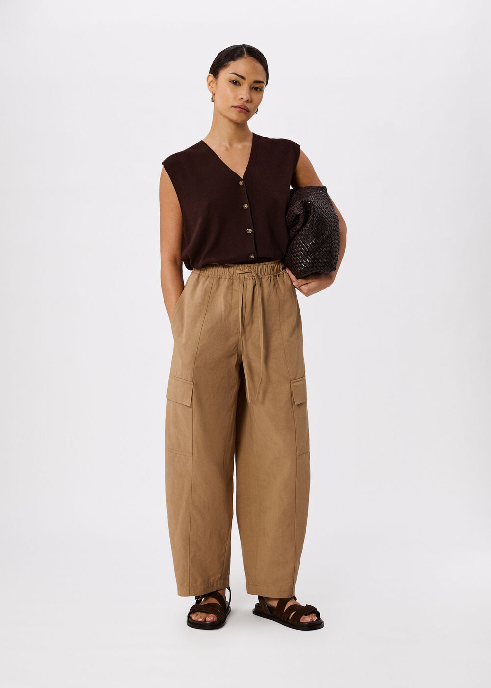 Petite Utility Cotton Barrel Trouser