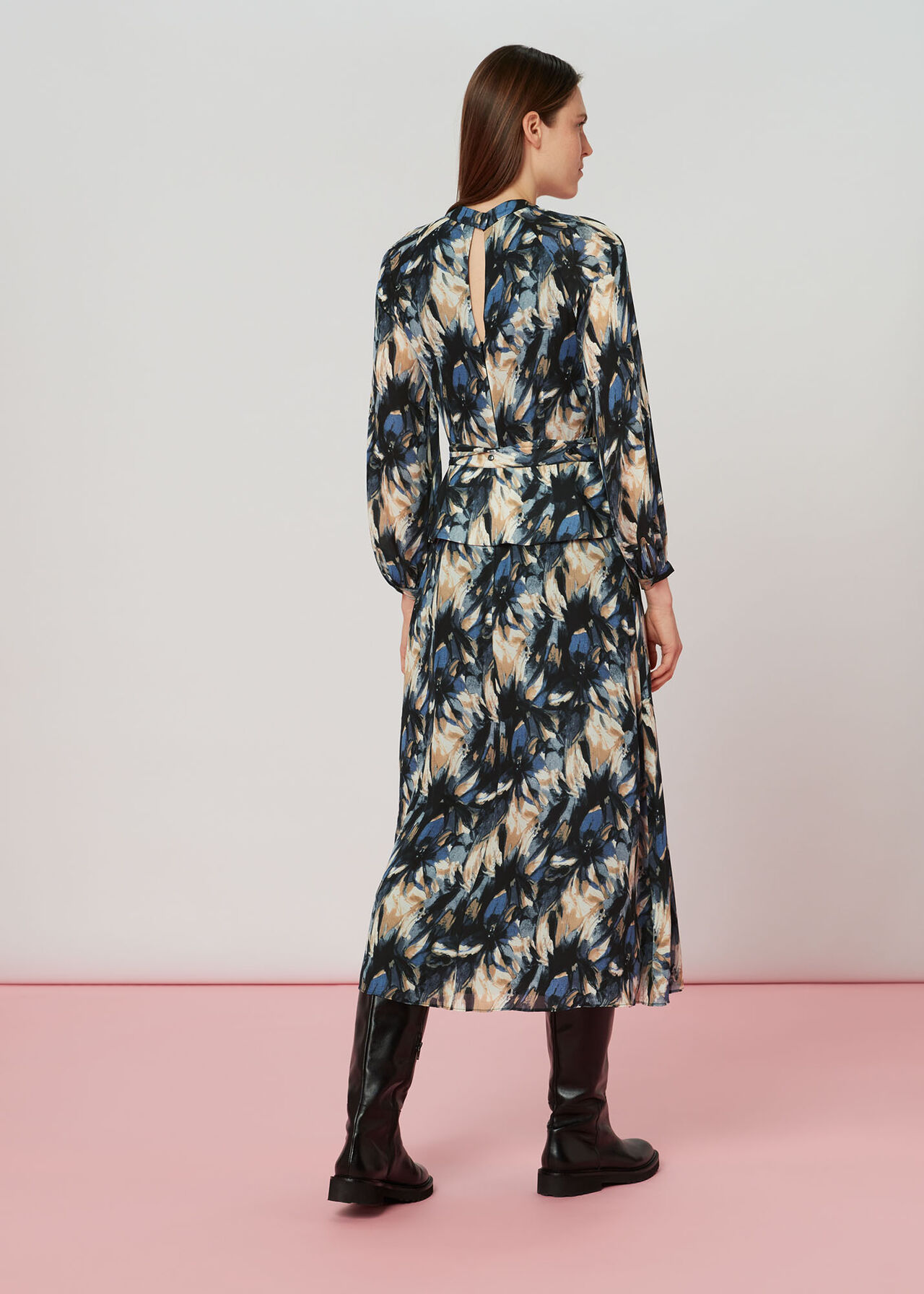 Storm Floral Silk Belted Dress