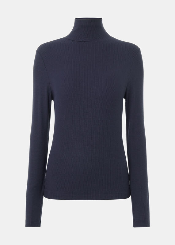 Navy Essential Ribbed Polo Neck