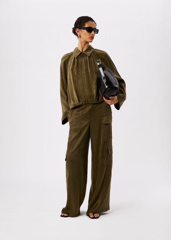 Khaki Drapey Bubble Hem Jacket