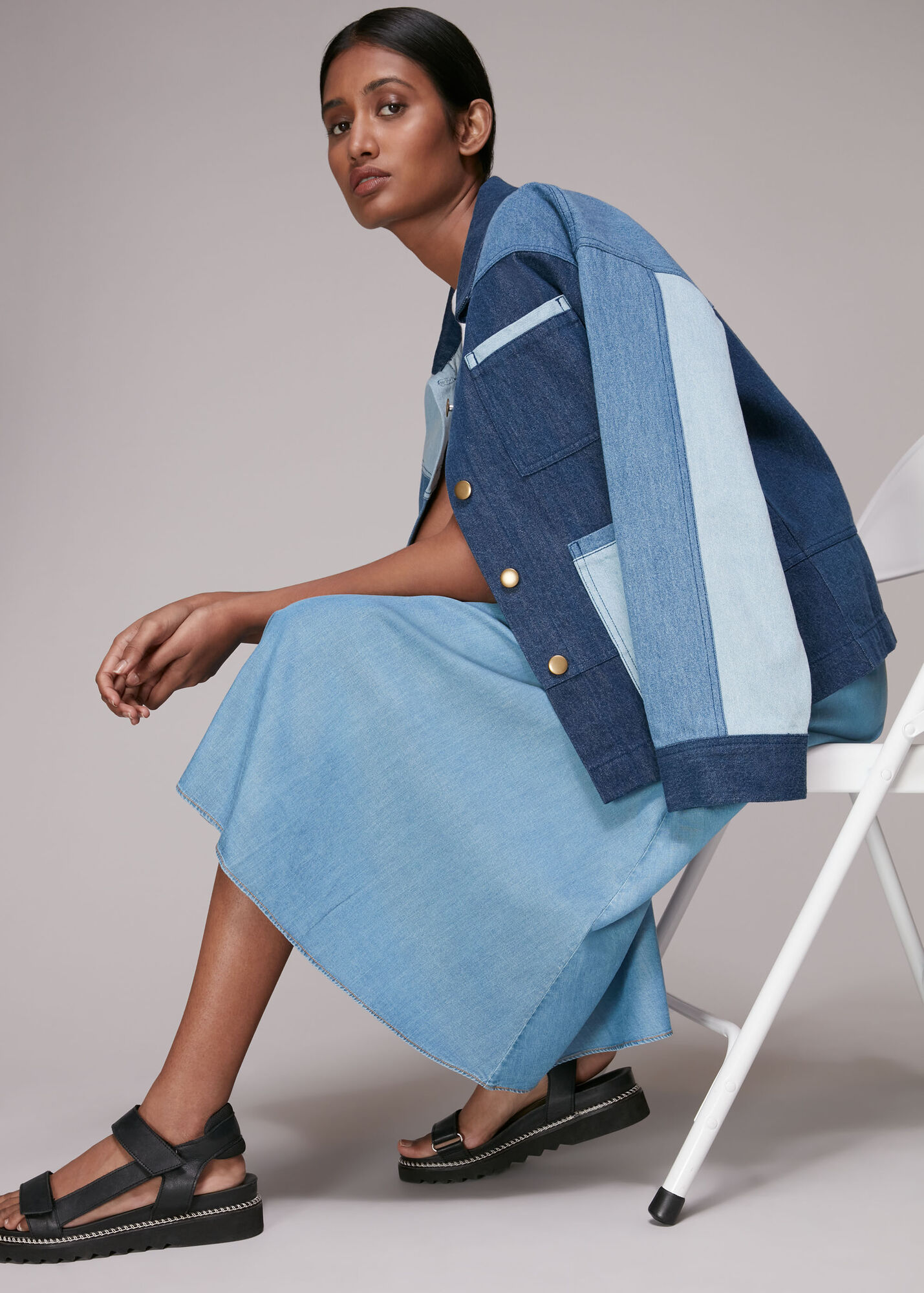 Denim Denim Chambray Skirt WHISTLES