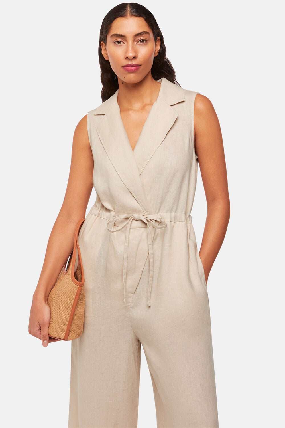 Neutral Bella Linen Wrap Jumpsuit