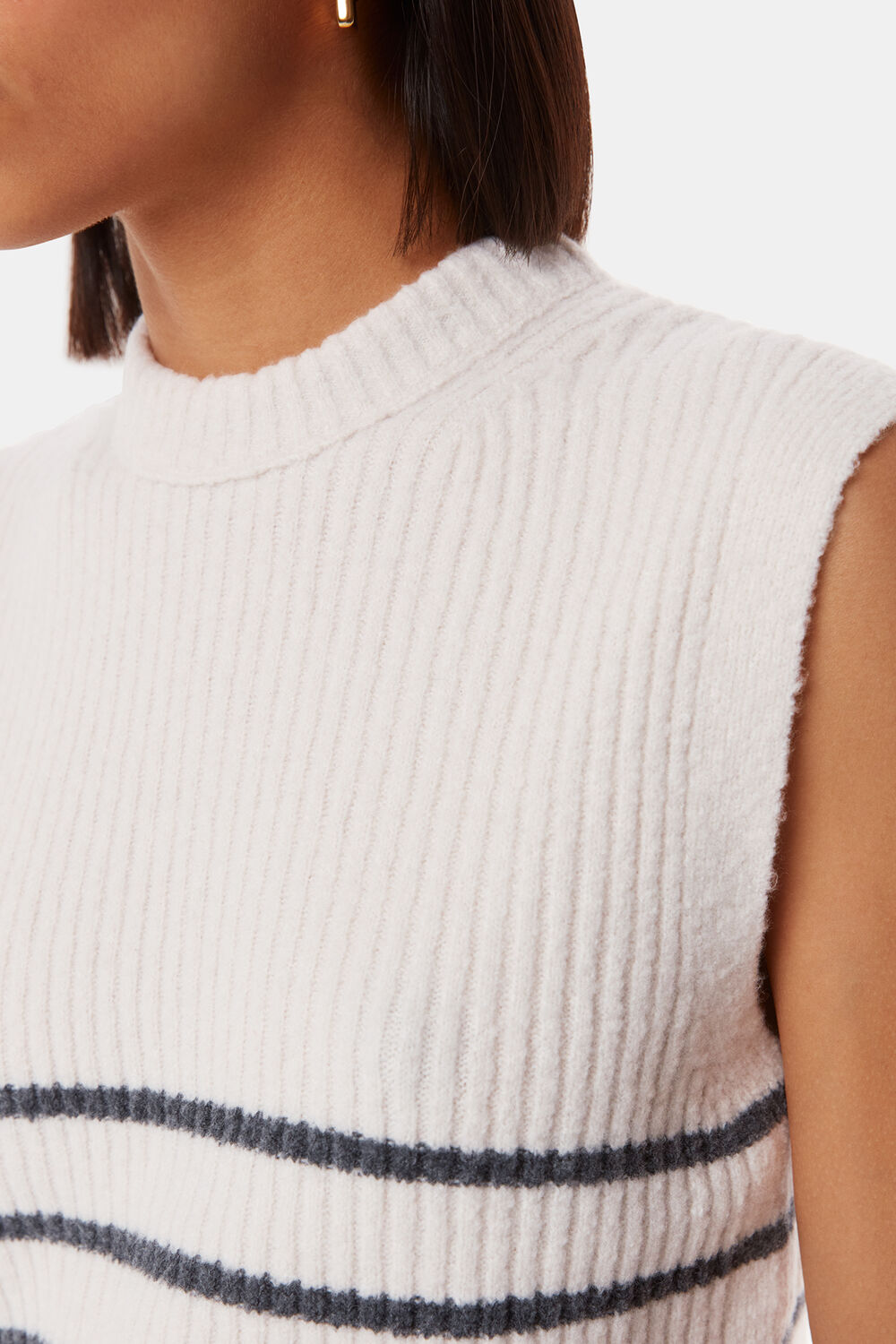 Ivory Stripe Textured Sweater Vest