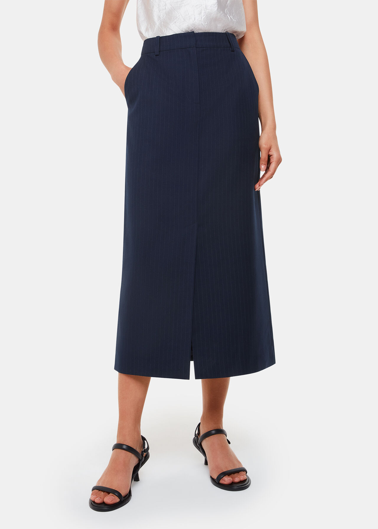 Pinstripe Tailored Midi Skirt