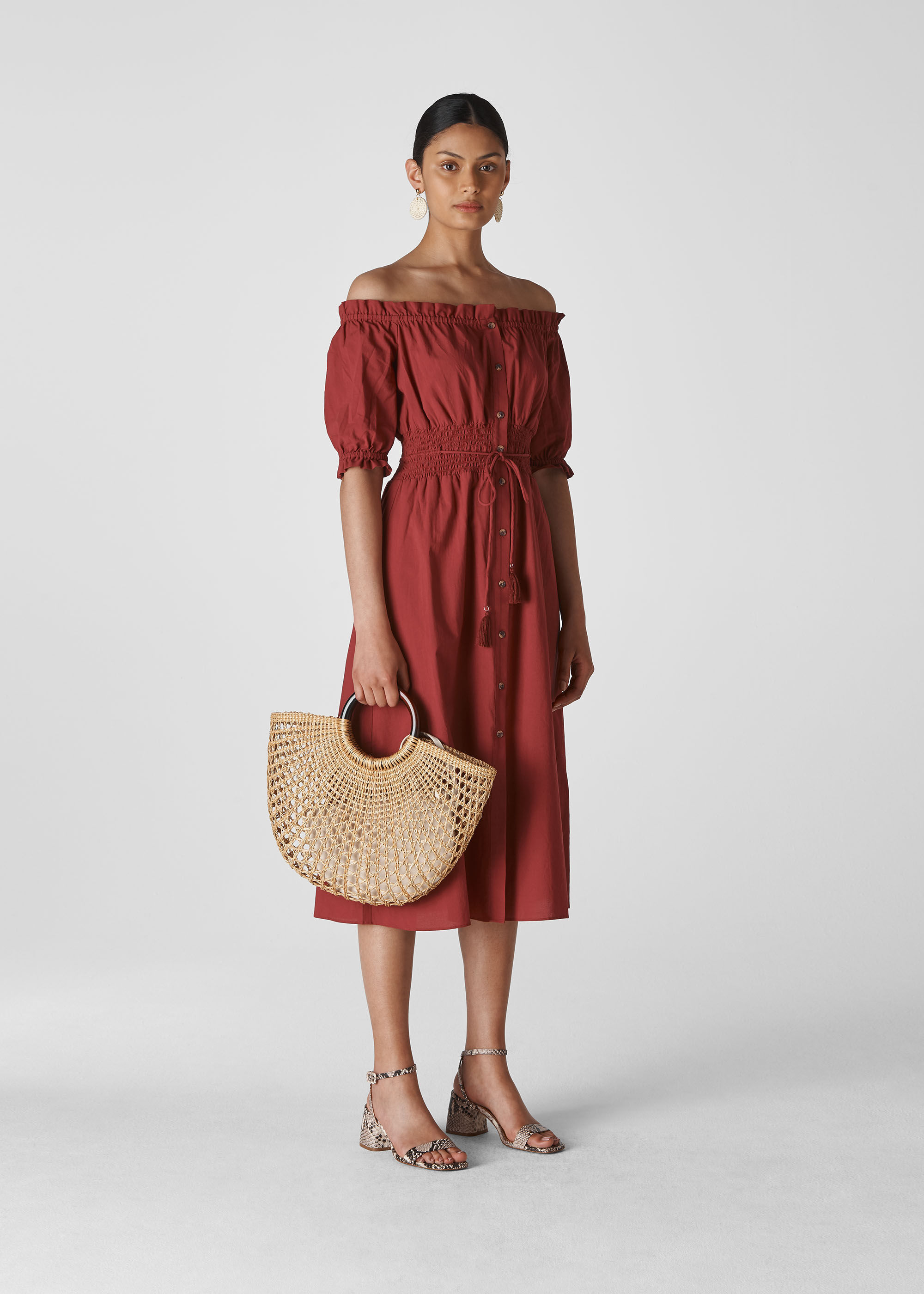 Burgundy Simma Shirred Waist Dress
