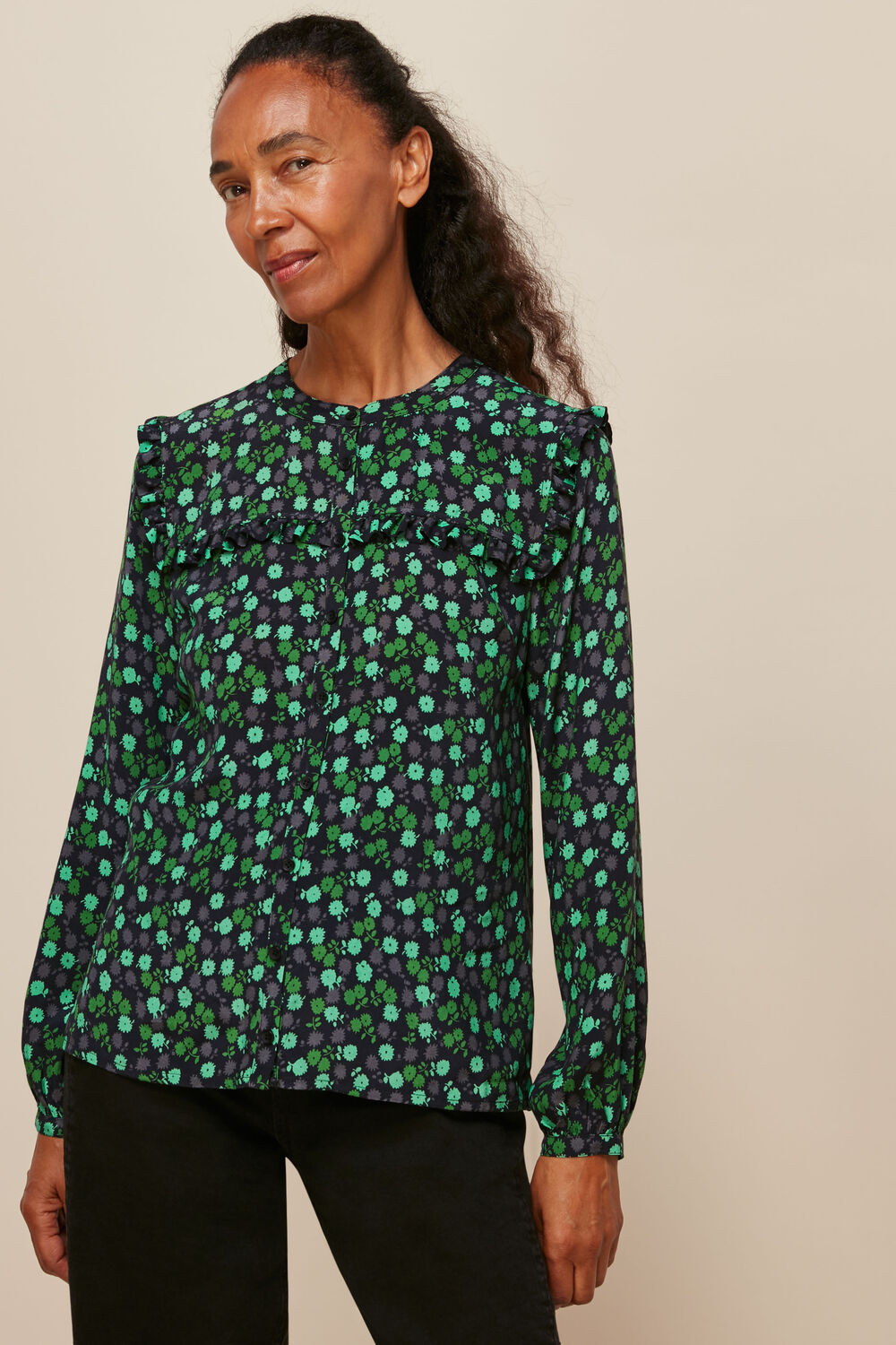 Green Winter Ditsy Printed Top