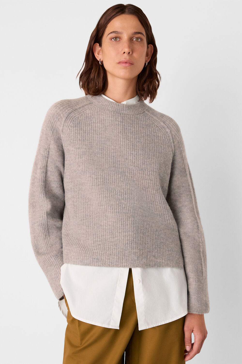 Neutral Aria Wool Mix Crew Knit