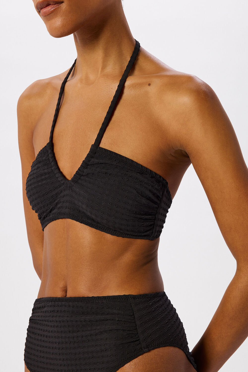 Black Textured Gingham Bikini Top