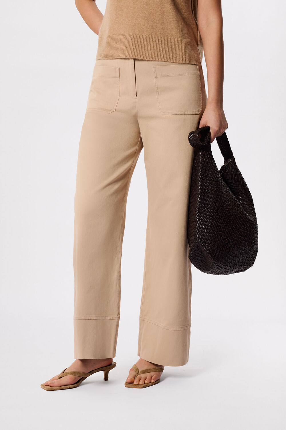 Neutral Wide Leg Casual Cotton Trouser
