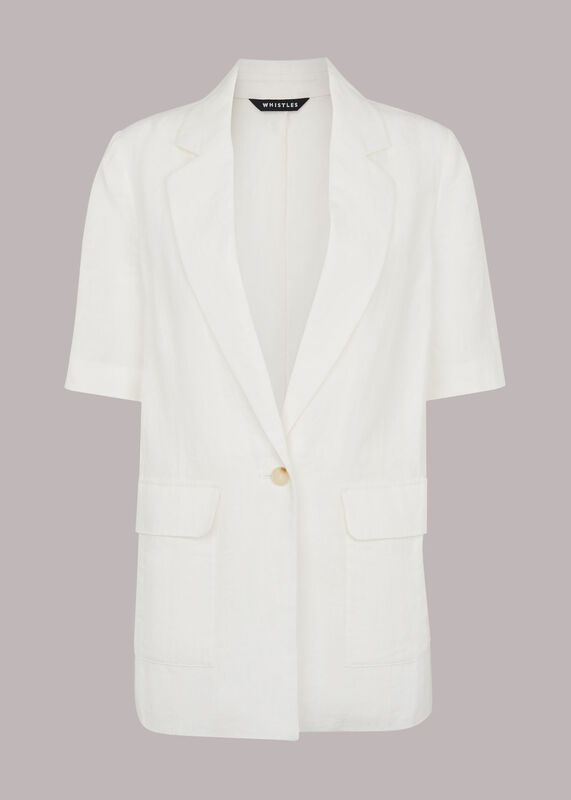 White Short Sleeve Linen Jacket