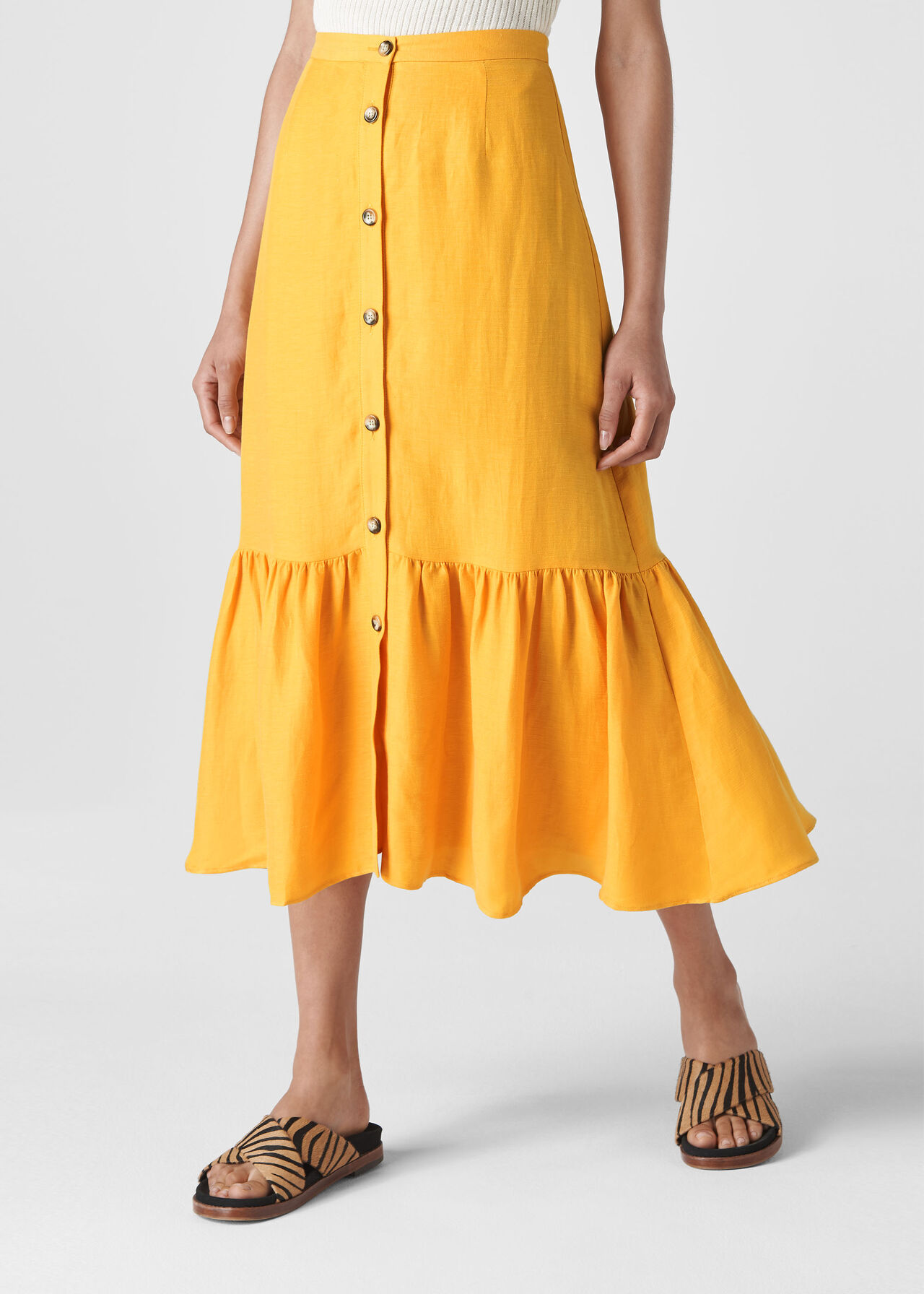 Yellow Linen Button Through Skirt | WHISTLES