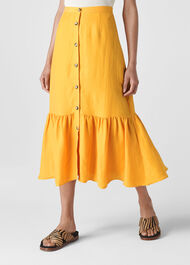 Linen Button Through Skirt Yellow