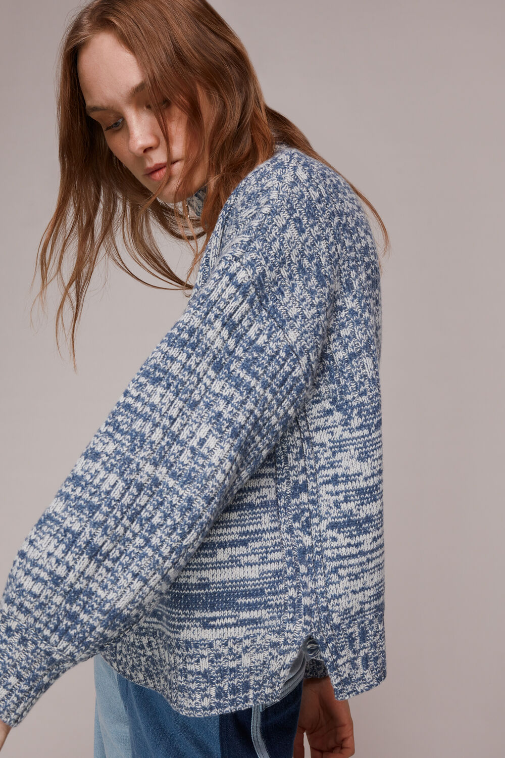 Zip Neck Rib Detail Sweater