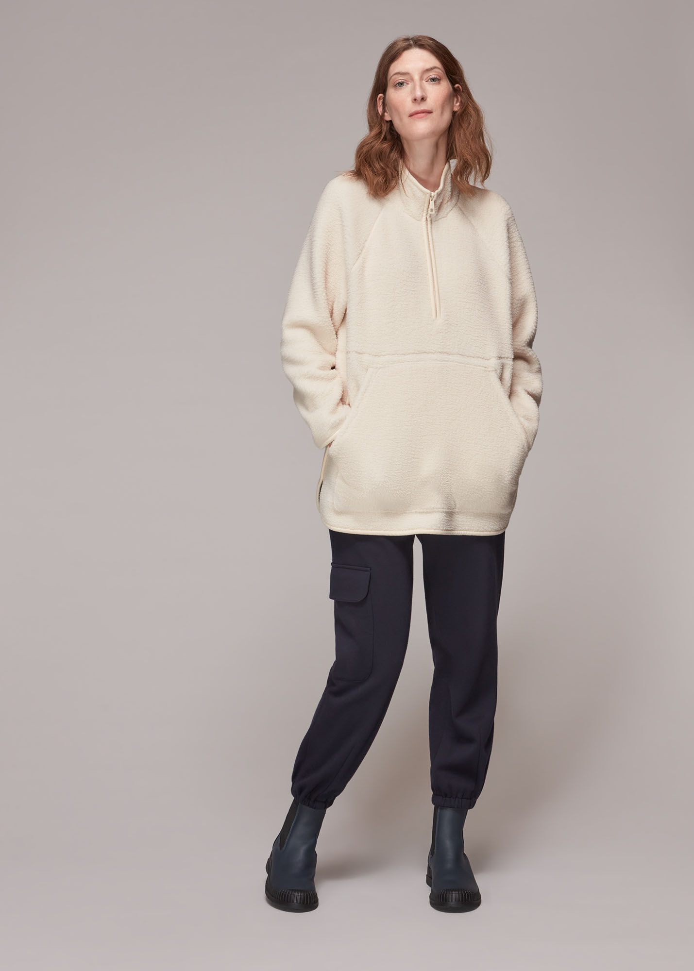 Neutral Sporty Zip Front Fleece Jacket WHISTLES Whistles