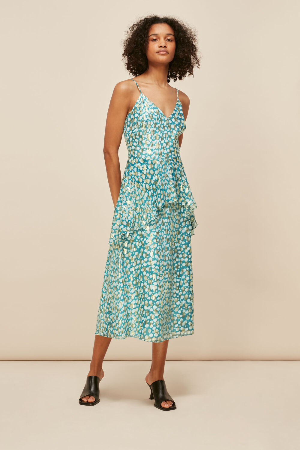 Green Strappy Animal Metallic Dress