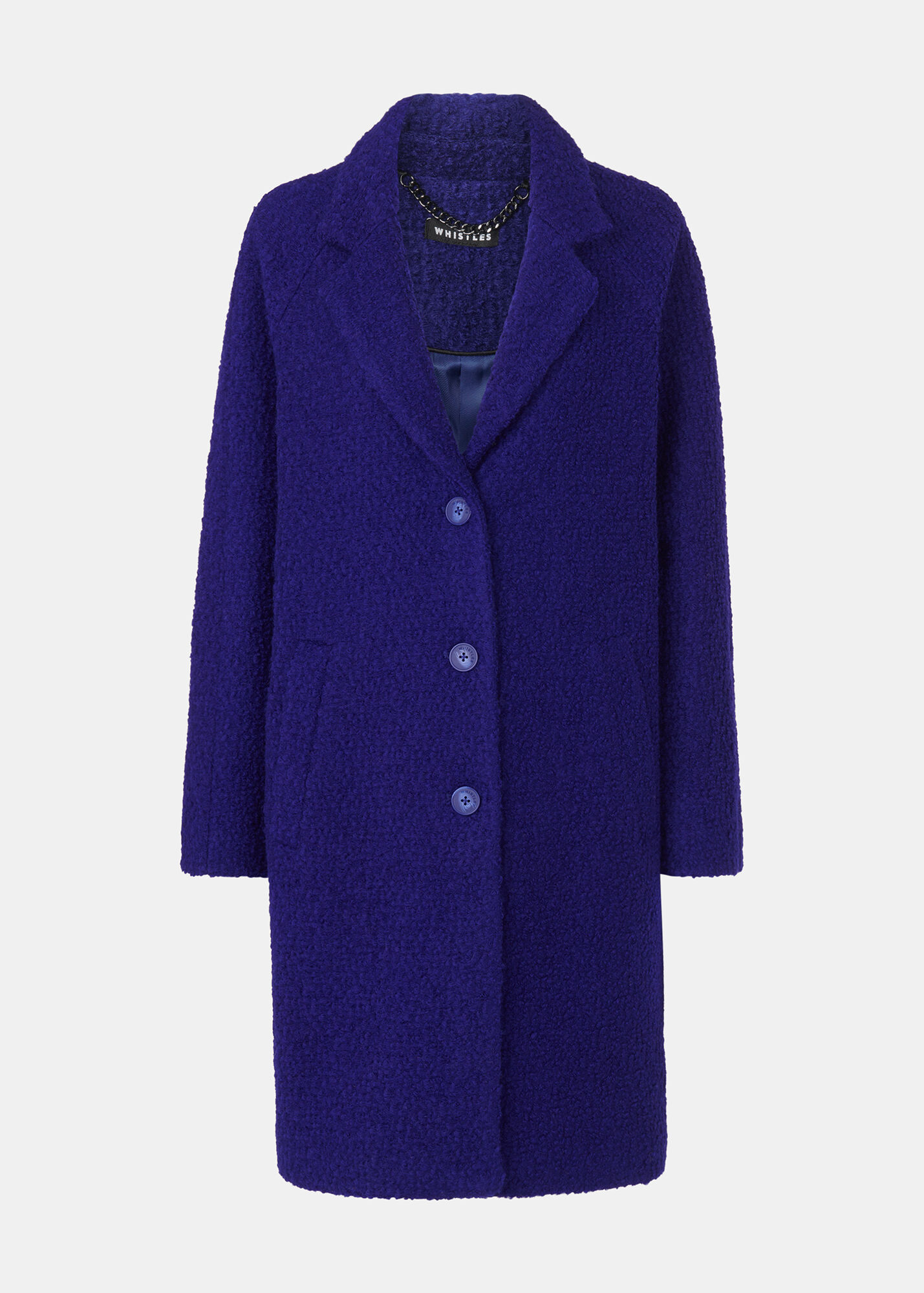 Blue Wool Boucle Coat Single Breasted Relaxed Fit Whistles