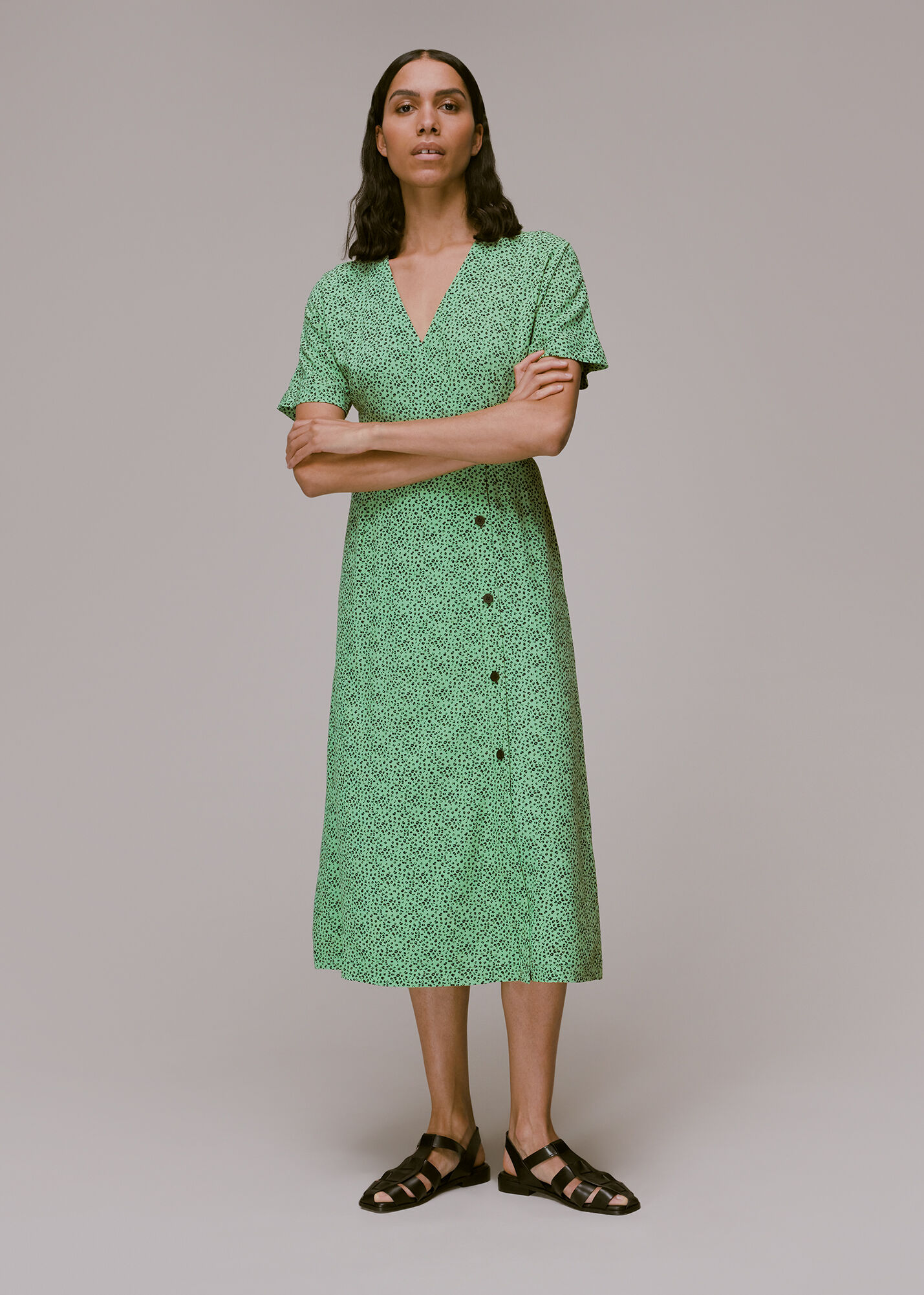 Green Multi Ink Leopard Print Midi Dress WHISTLES Whistles UK