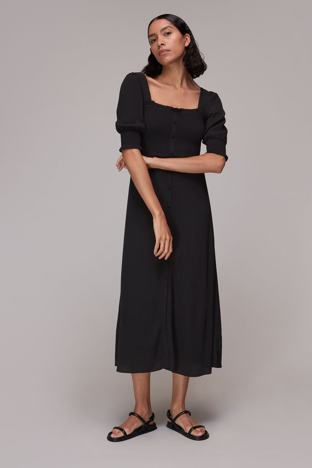 Luna Shirred Bodice Midi Dress